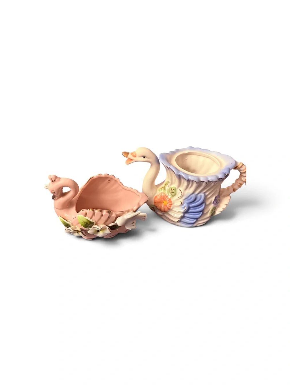 Vintage Pastel Swan Planter & Pitcher Duo – Mid-Century Kitsch